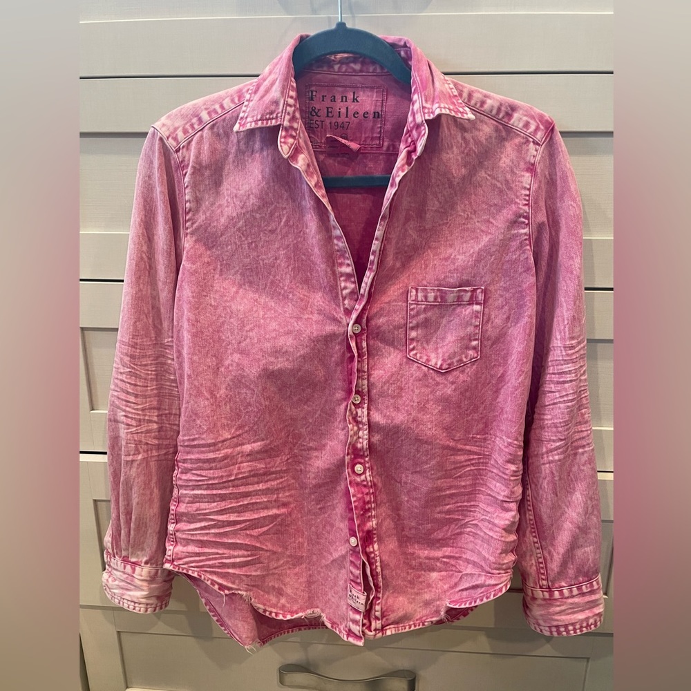 Frank & Eileen xxs distressed vintage stonewash pink button down